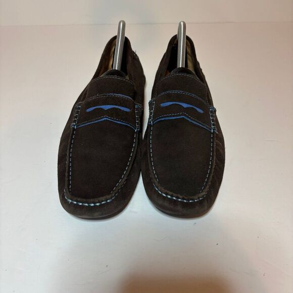 Ecco Mens Sz 42 8.5 M Dynamic Suede Penny Loafer Driving Moc Brown Blue Slip On - Picture 7 of 10